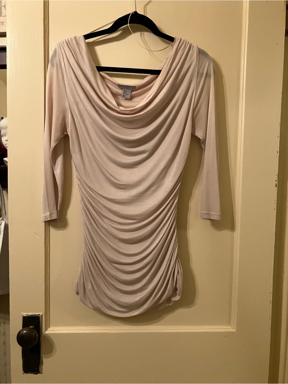H&M Draped Cowl Neck Long Sleeve Top in Light Beige